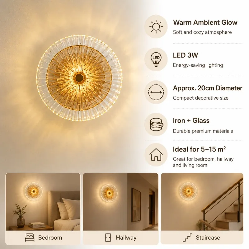Light Luxury Living Room Simple and Creative Crystal Decoration Wall Lamp Staircase Hallway Bedroom Bedside Background Wall
Light Luxury Living Room Simple and Creative Crystal Decoration Wall Lamp Staircase Hallway Bedroom Bedside Background Wall
