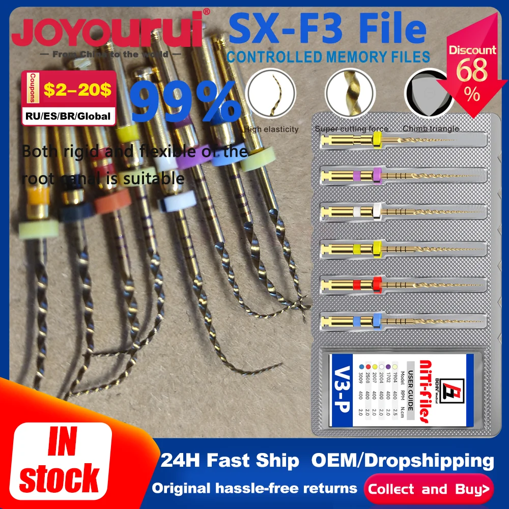 Dental Instrument SX-F3 F4 F5 Gold Root Canal Files 25mm/31mm Super File Gold Can Bend for Preparing Root Canal Treatment useful
Dental Instrument SX-F3 F4 F5 Gold Root Canal Files 25mm/31mm Super File Gold Can Bend for Preparing Root Canal Treatment useful