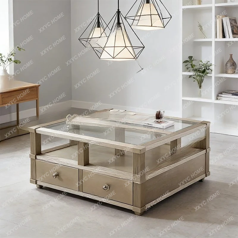 Q solid wood coffee table light luxury square glass coffee table
Q solid wood coffee table light luxury square glass coffee table