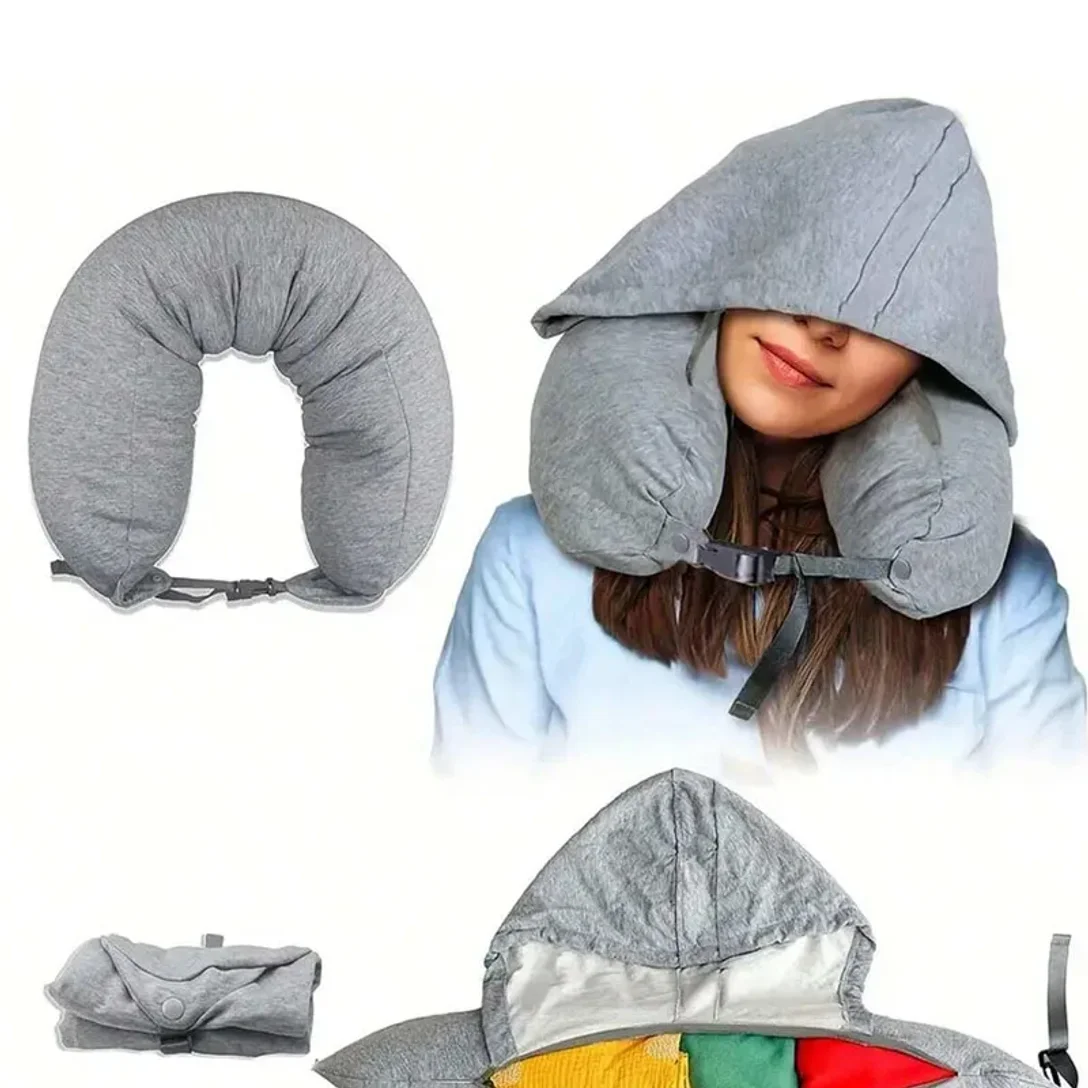 1 hooded travel pillow with storage bag - soft, fillable neck pad suitable for airplane travel, car travel, clothing styling des
1 hooded travel pillow with storage bag - soft, fillable neck pad suitable for airplane travel, car travel, clothing styling des