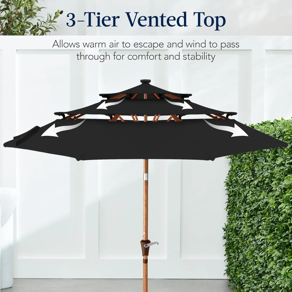 10ft 3-Tier Solar Patio Market Umbrella, Outdoor Sun Shade for Backyard, Deck, Poolside, Table w/Woodgrain Pattern - Black
10ft 3-Tier Solar Patio Market Umbrella, Outdoor Sun Shade for Backyard, Deck, Poolside, Table w/Woodgrain Pattern - Black