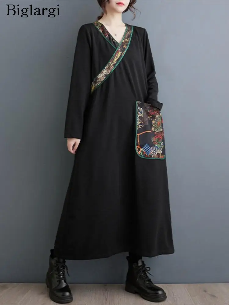 Oversized Autumn Winter Long Dress Women Print Patchwork V-Neck Fashion Loose Ladies Dresses Long Sleeve Casual Woman Dress 2023
Oversized Autumn Winter Long Dress Women Print Patchwork V-Neck Fashion Loose Ladies Dresses Long Sleeve Casual Woman Dress 2023