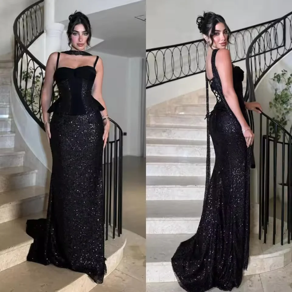 Customized Spaghetti Straps Sweetheart Black Evening Prom Dresses Mermaid Birthday Dresses Robe Soirée Femme Mariage فستان
Customized Spaghetti Straps Sweetheart Black Evening Prom Dresses Mermaid Birthday Dresses Robe Soirée Femme Mariage فستان