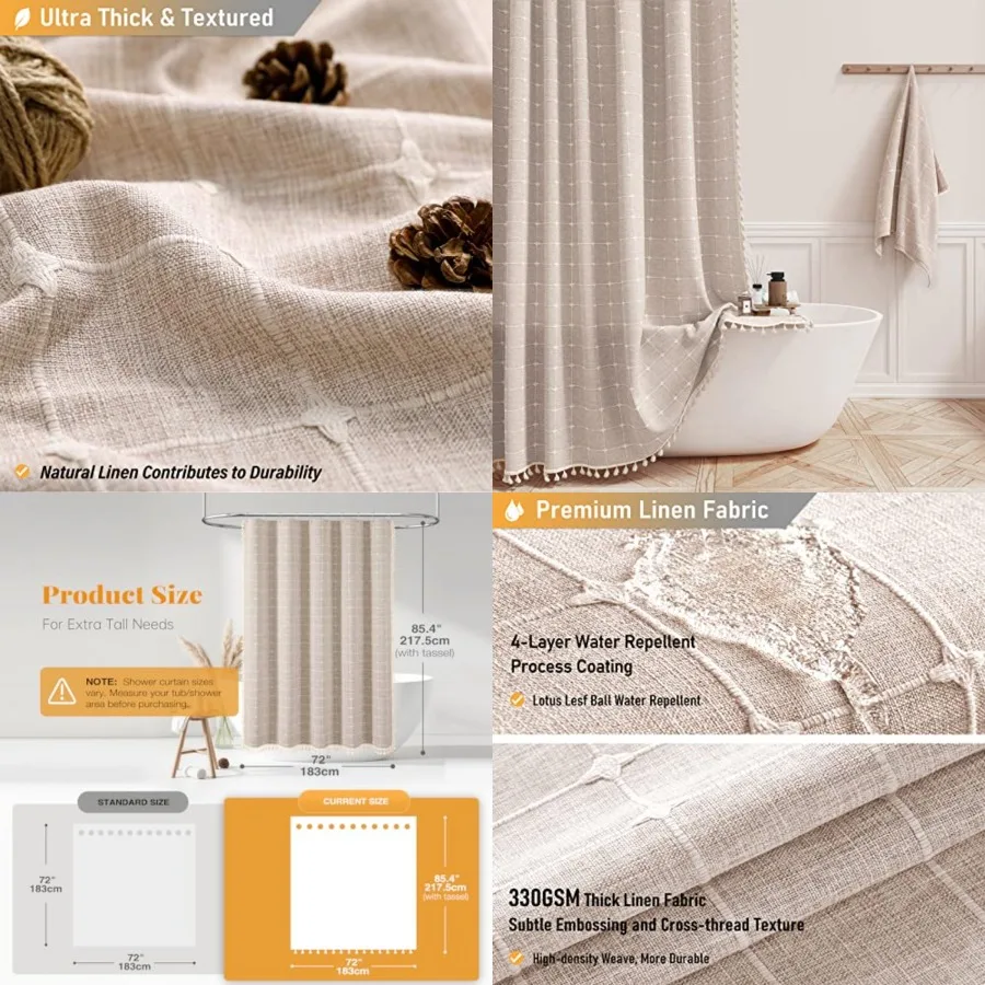 Extr Long Shower Curtin 72x84 Inch Long Boho Linen Thick Fbric Shower Curtin Set with Plstic Hooks, Tall Farmhouse French Count
Extr Long Shower Curtin 72x84 Inch Long Boho Linen Thick Fbric Shower Curtin Set with Plstic Hooks, Tall Farmhouse French Count