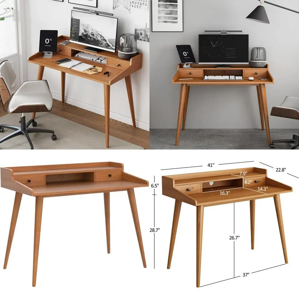Mid Century Modern 41-inch Wood Office Desk with Laptop or Computer Stand and Storage Shelf
Mid Century Modern 41-inch Wood Office Desk with Laptop or Computer Stand and Storage Shelf