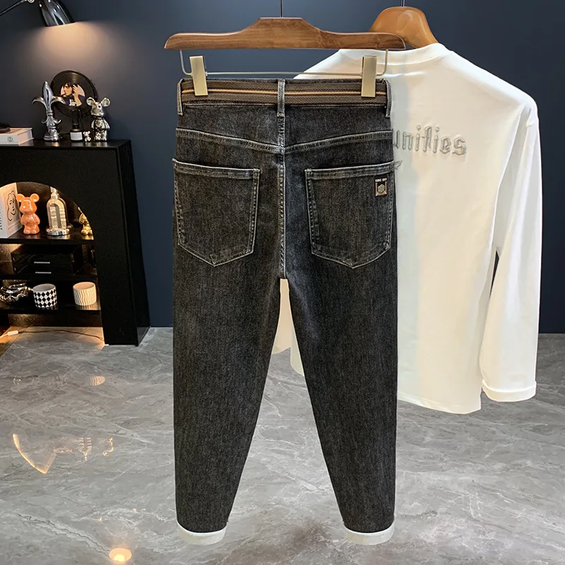 Черные зауженные джинсы, новинка 2024, мужские осенние модные брендовые высококачественные эластичные универсальные облегающие брюки с небольшими штанинами 
Черные зауженные джинсы, новинка 2024, мужские осенние модные брендовые высококачественные эластичные универсальные облегающие брюки с небольшими штанинами