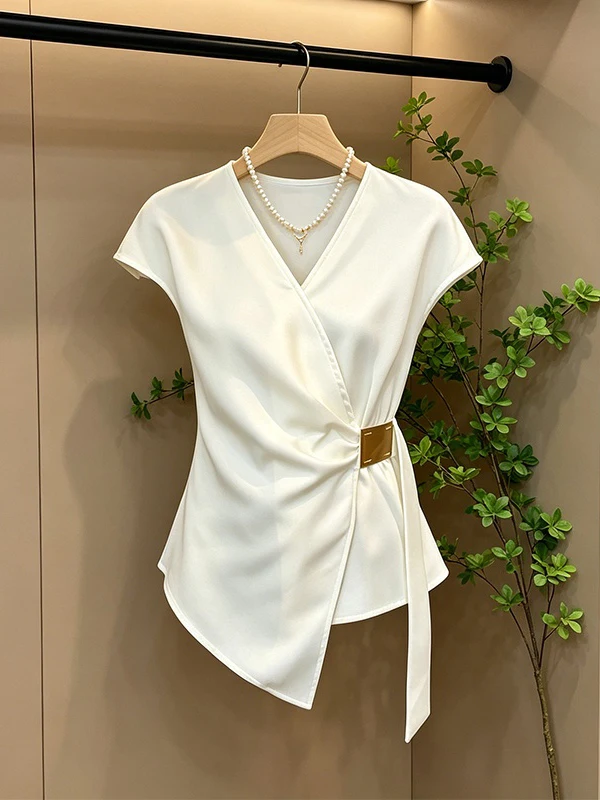 Slimming V-Neck Waist-Cinching Women's Shirt Korean Style Commute Fashion plus Size Shirt Elegant Fashionable Summer Shirt
Slimming V-Neck Waist-Cinching Women's Shirt Korean Style Commute Fashion plus Size Shirt Elegant Fashionable Summer Shirt