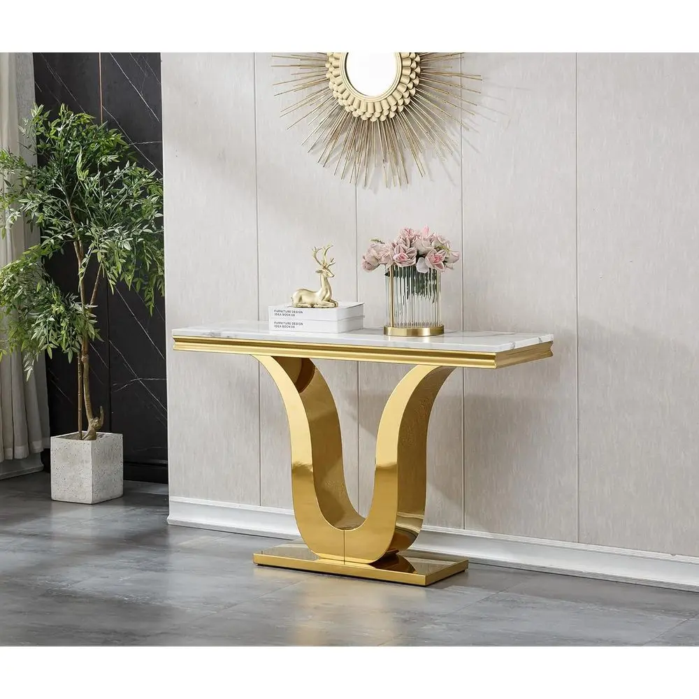 47 White Marble Entry Table with Gold U-Shape Steel Base for Living Room or Hallway
47 White Marble Entry Table with Gold U-Shape Steel Base for Living Room or Hallway