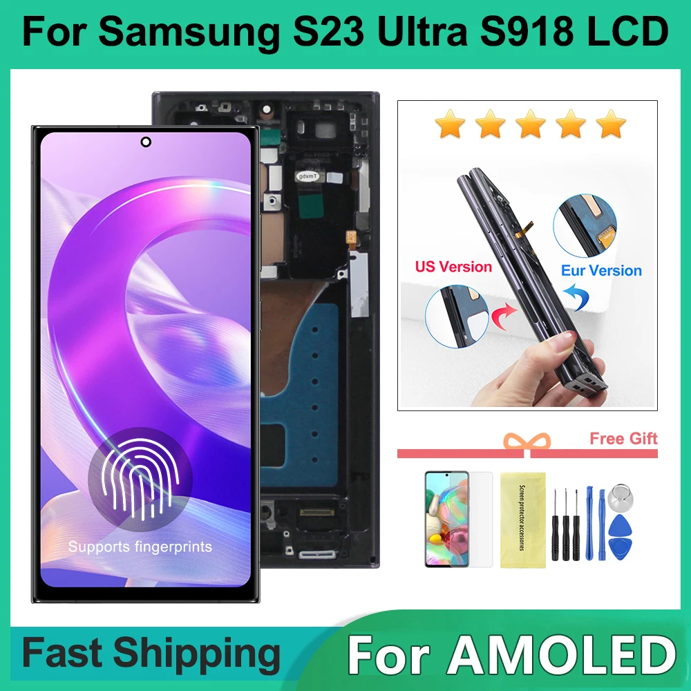 6.67'' AMOLED Display Screen for Samsung S23 Ultra S918B S918B/DS Lcd Display Digital Touch Screen with Frame Assembly Replaceme
6.67'' AMOLED Display Screen for Samsung S23 Ultra S918B S918B/DS Lcd Display Digital Touch Screen with Frame Assembly Replaceme