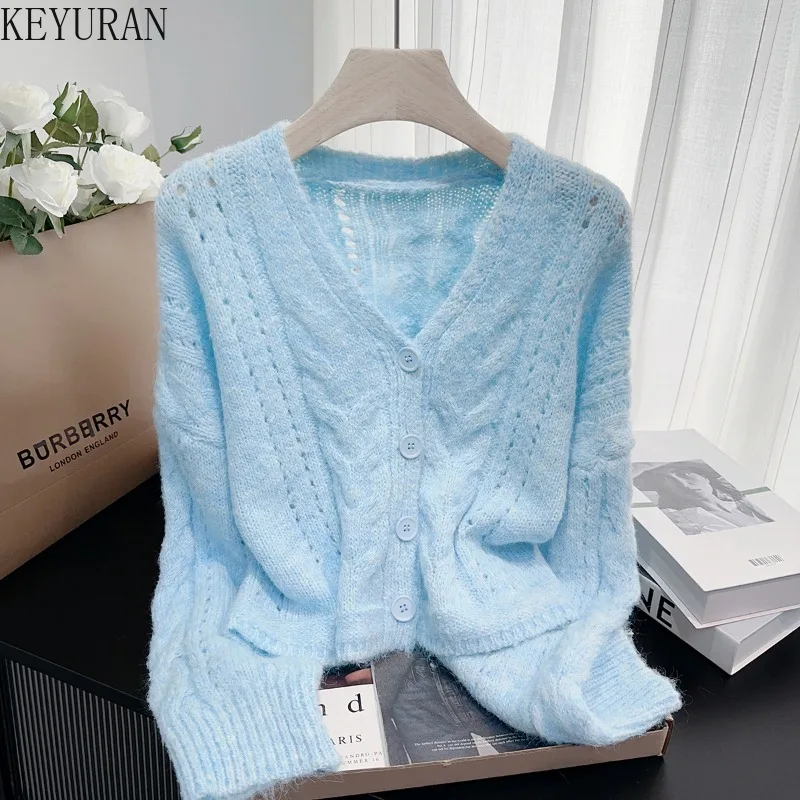 Korean Loose V-neck Sweater Jacket for Women 2025 Autumn Winter Lazy Style Slim Short Hollow Out Knit Pullovers Sweaters Jumpers
Korean Loose V-neck Sweater Jacket for Women 2025 Autumn Winter Lazy Style Slim Short Hollow Out Knit Pullovers Sweaters Jumpers