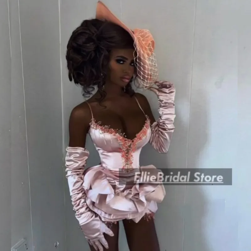 Sexy Cocktail Dresses for Women Spaghetti Straps Satin Beading Mini Party Gowns Pink Short Cocktail Dress Customized 
Sexy Cocktail Dresses for Women Spaghetti Straps Satin Beading Mini Party Gowns Pink Short Cocktail Dress Customized