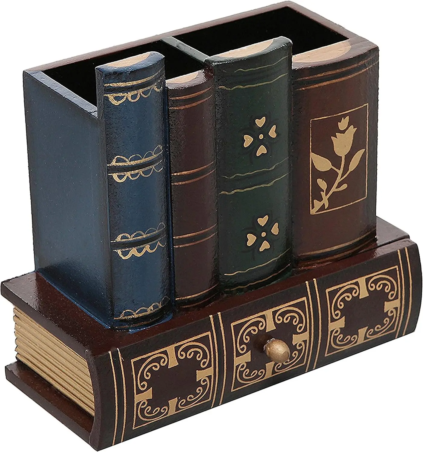 Wooden Desk Organizer Caddy with Drawer, Pencil Holder for Office Supplies, Antique Book Design
Wooden Desk Organizer Caddy with Drawer, Pencil Holder for Office Supplies, Antique Book Design