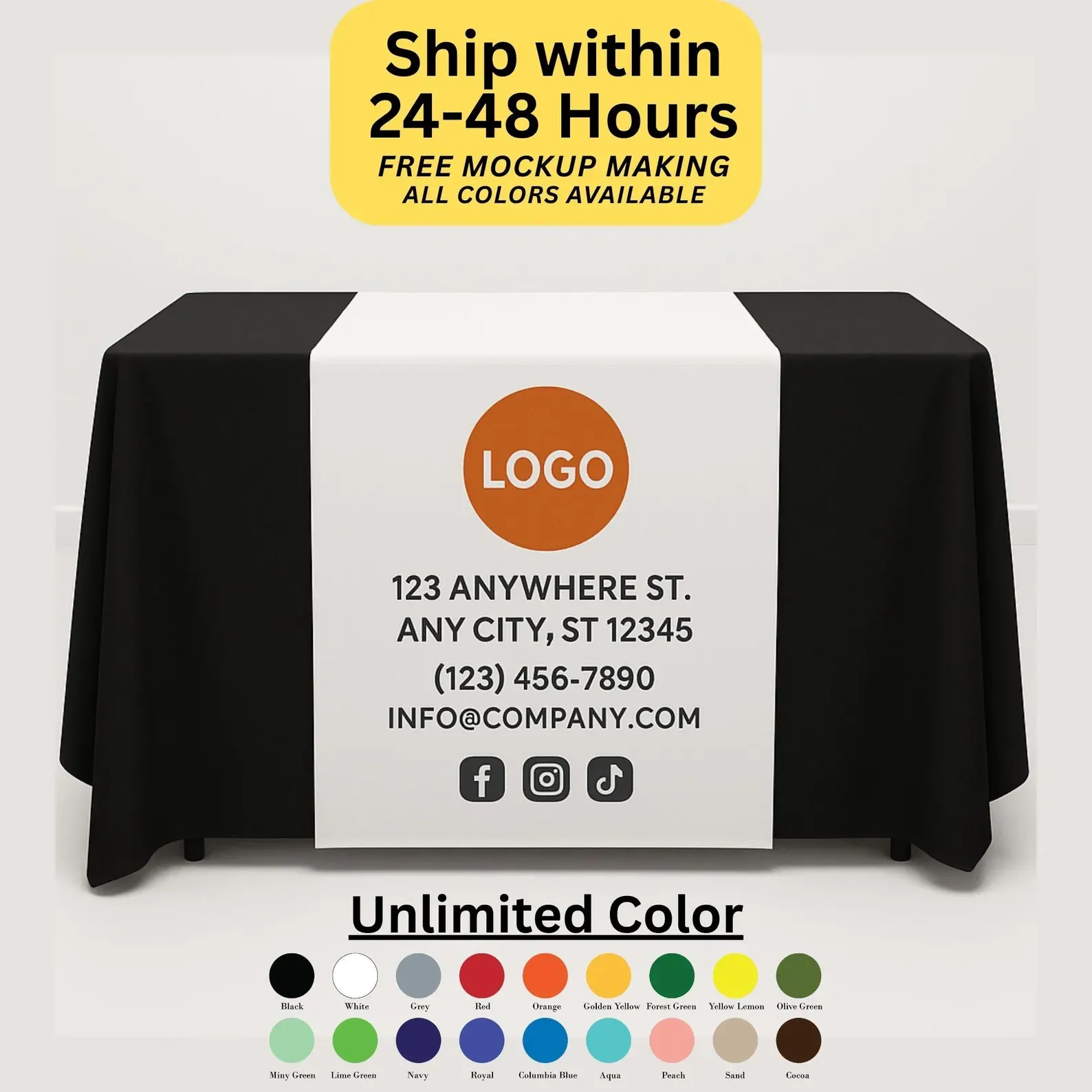 Custom Logo Table Runners for Trade Shows Personalized Business Table Banners Brand Display Tablecloths for Market Booths Events
Custom Logo Table Runners for Trade Shows Personalized Business Table Banners Brand Display Tablecloths for Market Booths Events