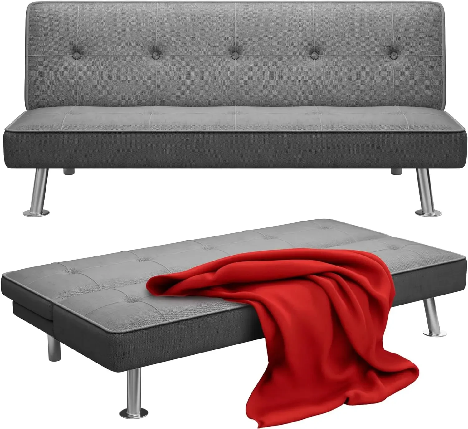 66in Spacing Saving Futon Couch,Convertible Breathable Fabric Folding Sofa Bed for Bedroom,Living Room,Apartment & Office, Grey
66in Spacing Saving Futon Couch,Convertible Breathable Fabric Folding Sofa Bed for Bedroom,Living Room,Apartment & Office, Grey