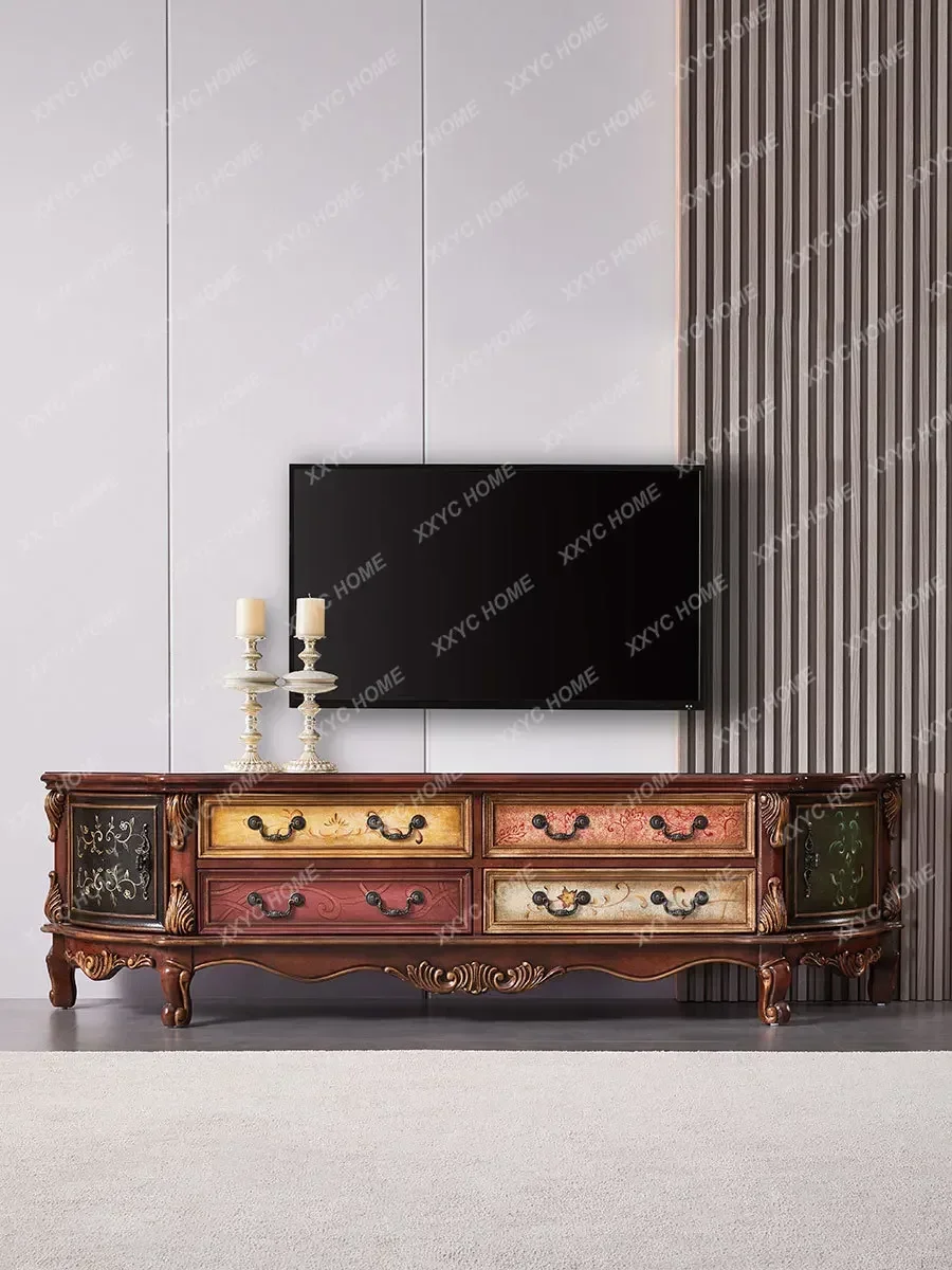Solid Wood TV Cabinet Living Room European-Style Painted Retro Film and Television Cabinet Complete Audiovisual Cabinet
Solid Wood TV Cabinet Living Room European-Style Painted Retro Film and Television Cabinet Complete Audiovisual Cabinet