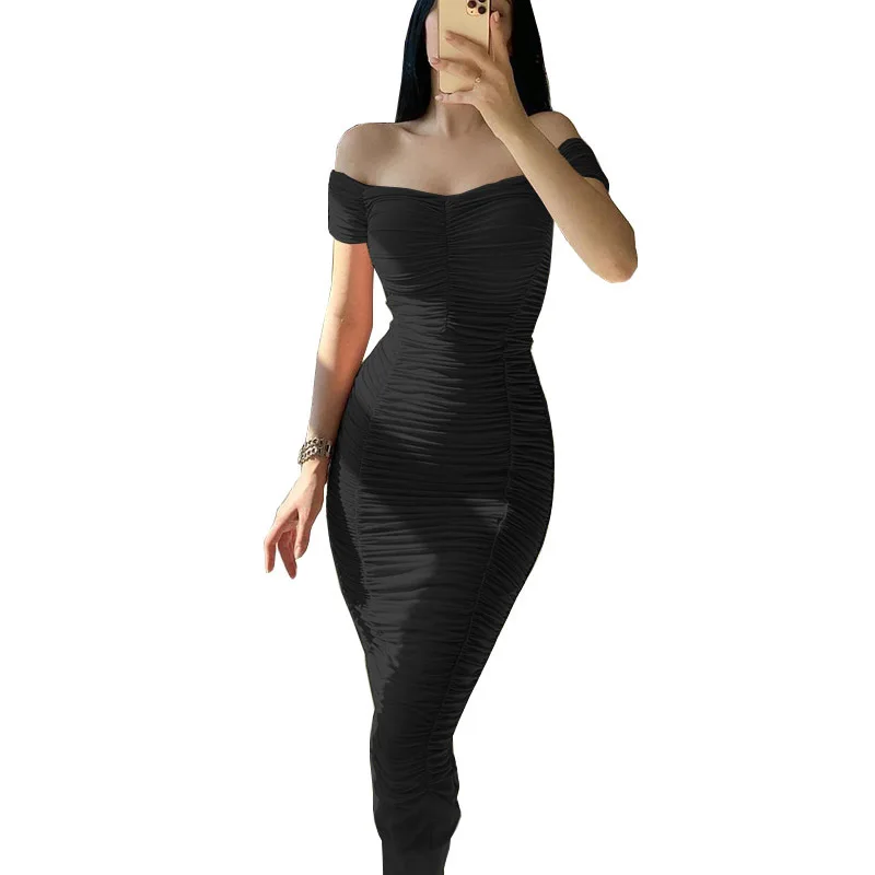 New Solid Color Long Dress Temperament Elegant Summer Women's Dress Line Shoulder Pleated Dress
New Solid Color Long Dress Temperament Elegant Summer Women's Dress Line Shoulder Pleated Dress