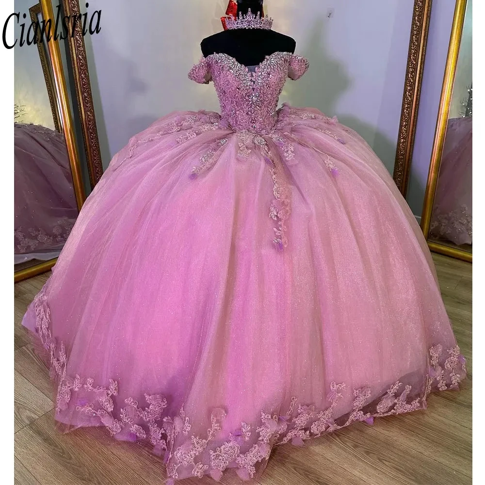 Pink Off The Shoulder Beading Crystal Quinceanera Dresses Ball Gown 3D Flowers Appliques Lace Sweet 15 Vestidos De XV Años
Pink Off The Shoulder Beading Crystal Quinceanera Dresses Ball Gown 3D Flowers Appliques Lace Sweet 15 Vestidos De XV Años