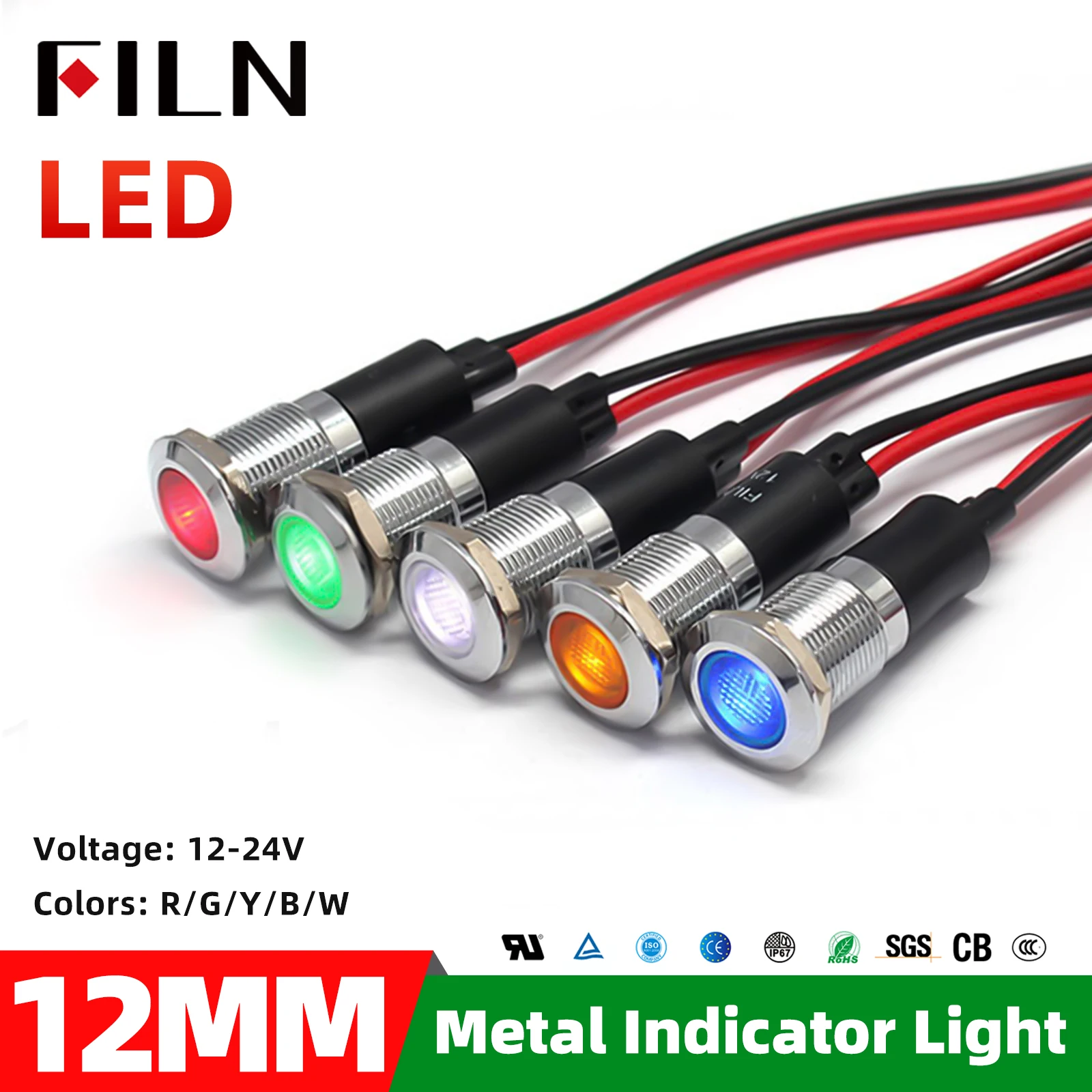 FILN 12V 24V Metal LED indicator light 6mm 8mm 10mm 12mm 14mm 16mm Warning Waterproof IP67 Signal Lamp Pilot Wires Red Blue
FILN 12V 24V Metal LED indicator light 6mm 8mm 10mm 12mm 14mm 16mm Warning Waterproof IP67 Signal Lamp Pilot Wires Red Blue