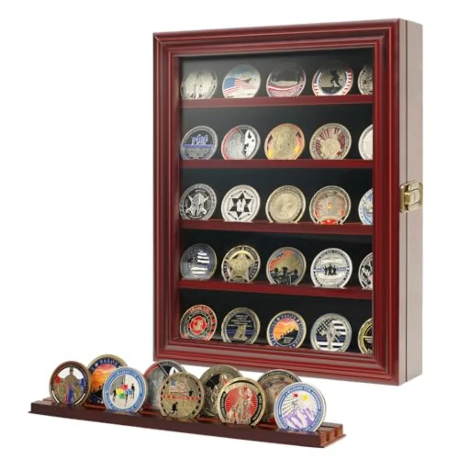 Wooden Challenge Coin Holder Display Case with HD Tempered Glass, 5 Rows Medal Shadow Box with Removable 2-Groove Shelves Poker
Wooden Challenge Coin Holder Display Case with HD Tempered Glass, 5 Rows Medal Shadow Box with Removable 2-Groove Shelves Poker