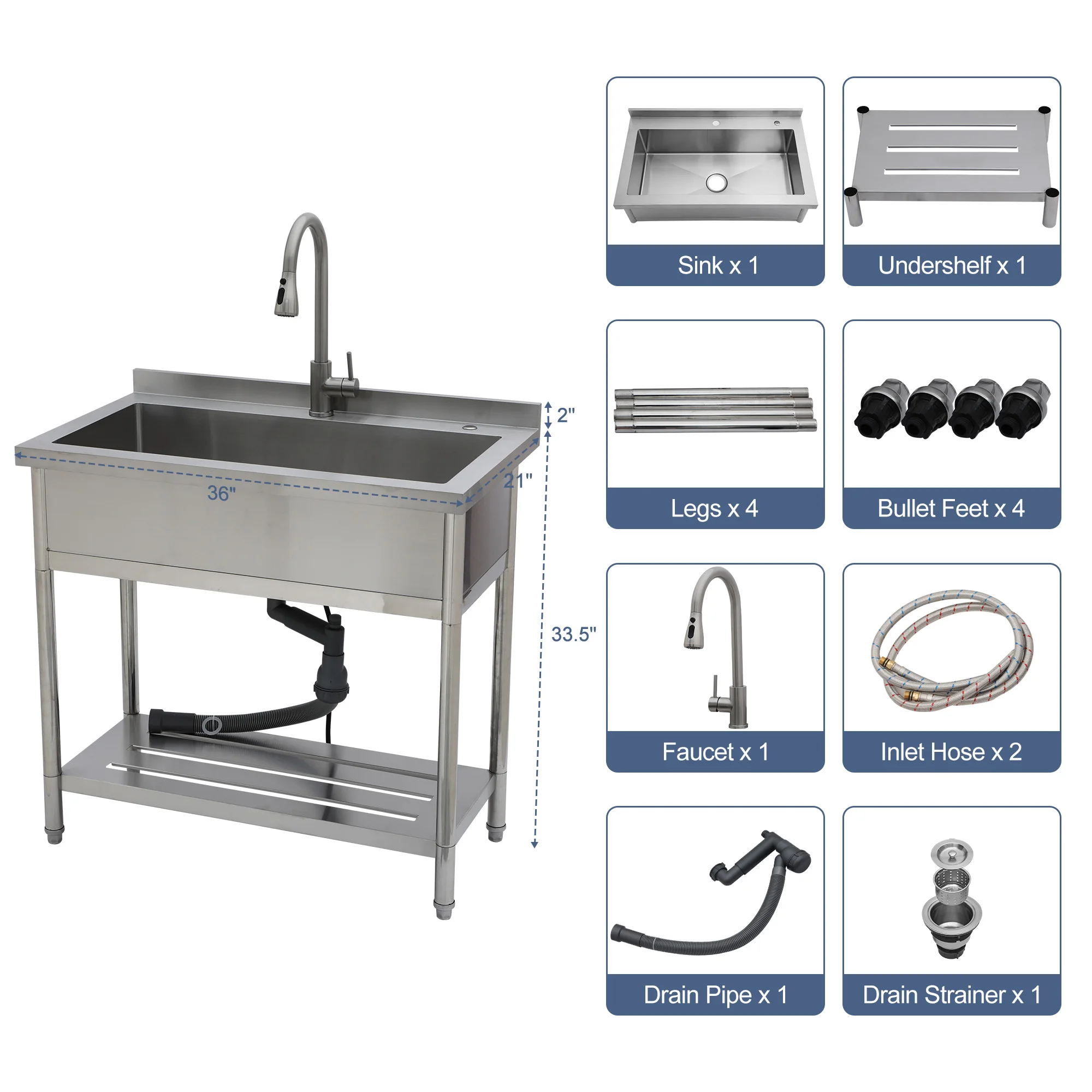 Commercial Stainless Steel Single Bowl Freestanding With Pull-Out Faucet For Laundry Indoor And Outdoor Sink Pet Cleaning
Commercial Stainless Steel Single Bowl Freestanding With Pull-Out Faucet For Laundry Indoor And Outdoor Sink Pet Cleaning
