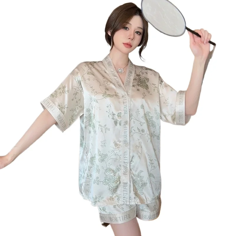 plus Size Cotton Pajamas Women Summer Sweet Kimono Collar Open Cardigan orts Two Piece Set Home Clothes Can Be Worn outside
plus Size Cotton Pajamas Women Summer Sweet Kimono Collar Open Cardigan orts Two Piece Set Home Clothes Can Be Worn outside