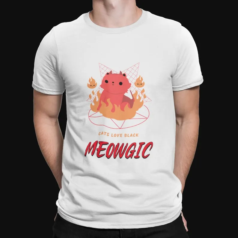 Funny Cat T-Shirt Meowgic Gothic Tee Mens Clothing Unisex cotton Vintage round neck Streetwear Tees Short Sleeve
Funny Cat T-Shirt Meowgic Gothic Tee Mens Clothing Unisex cotton Vintage round neck Streetwear Tees Short Sleeve