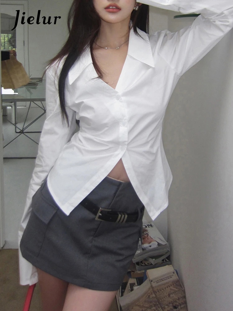 Jielur New White V-neck Slim Waist Sexy Women Shirt Office Lady Flare Sleeve Single Breasted Solid Color Simple Female Shirts
Jielur New White V-neck Slim Waist Sexy Women Shirt Office Lady Flare Sleeve Single Breasted Solid Color Simple Female Shirts