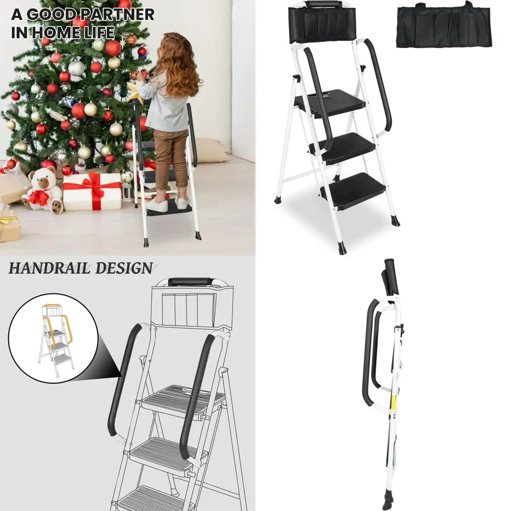 3 Step Ladder with Handrails & Attachable Tool Bag, 500 lbs olding Step Stool Ladder, Wide Non-Slip Pedal or Kitchen Pantry Home
3 Step Ladder with Handrails & Attachable Tool Bag, 500 lbs olding Step Stool Ladder, Wide Non-Slip Pedal or Kitchen Pantry Home