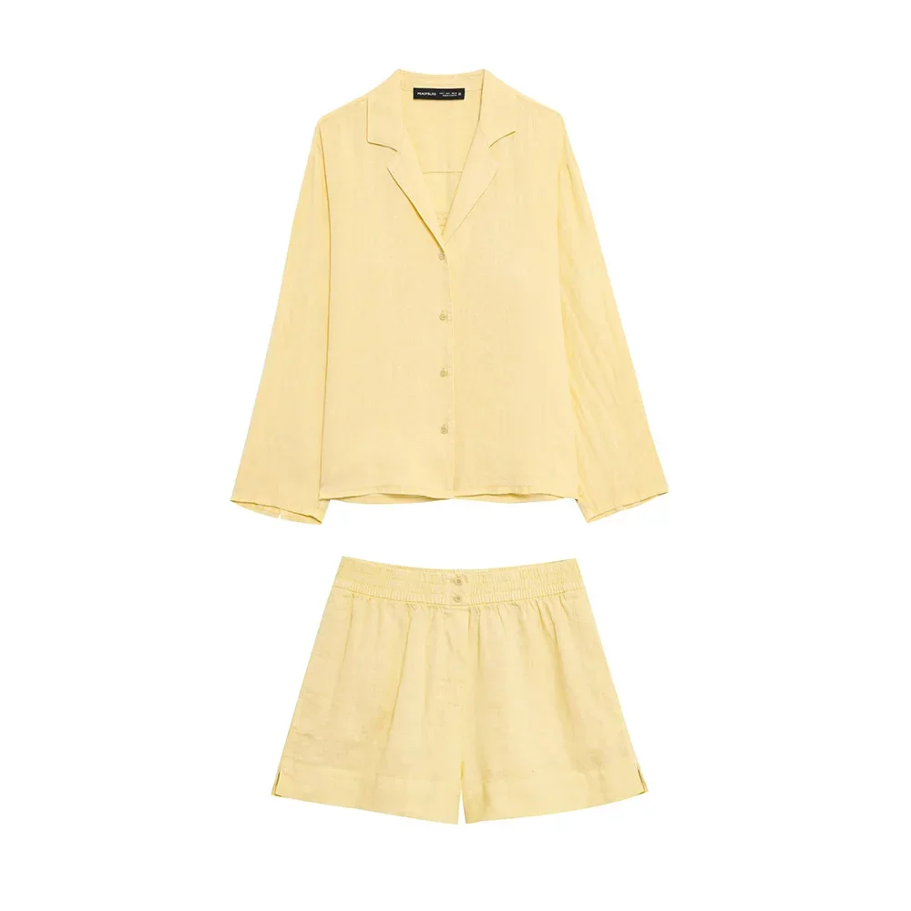 Light Yellow Turn Down Collar Single Breasted Long Sleeves Loose Shirt Elastic Waist Short Pants Women Suit Set New
Light Yellow Turn Down Collar Single Breasted Long Sleeves Loose Shirt Elastic Waist Short Pants Women Suit Set New