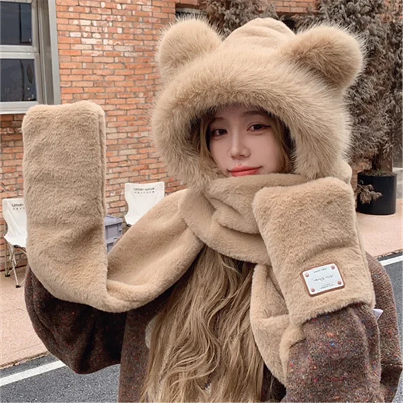 1PCS cute plush bear hat, scarf, gloves. Hat and wool thick three piece cute cartoon outdoor warm and casual ear protection hat
1PCS cute plush bear hat, scarf, gloves. Hat and wool thick three piece cute cartoon outdoor warm and casual ear protection hat