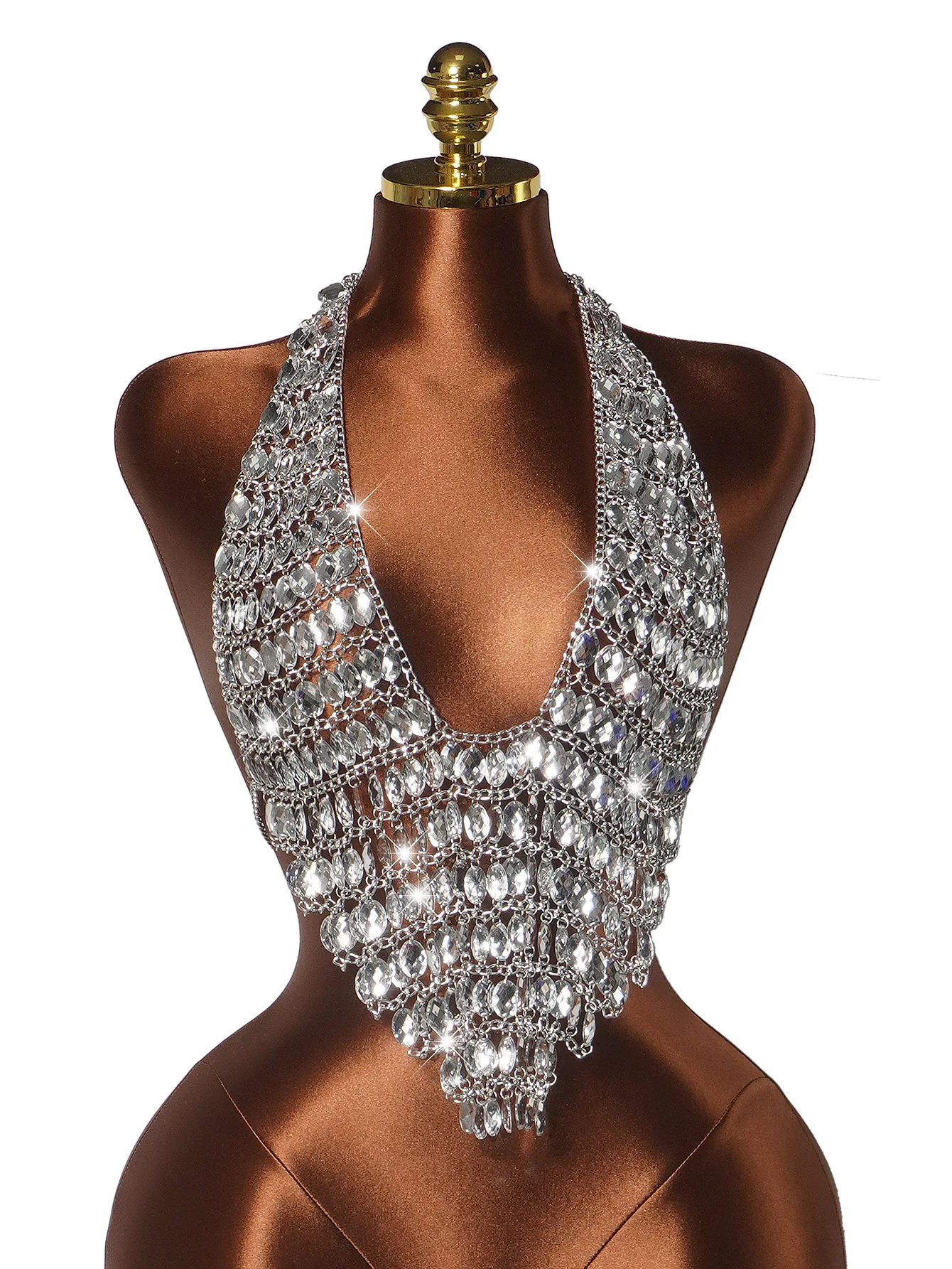 European And American Popular Beach Accessories Necklace Transparent Pearl Chest Chain Hanging Body Chain Bratop Top
European And American Popular Beach Accessories Necklace Transparent Pearl Chest Chain Hanging Body Chain Bratop Top