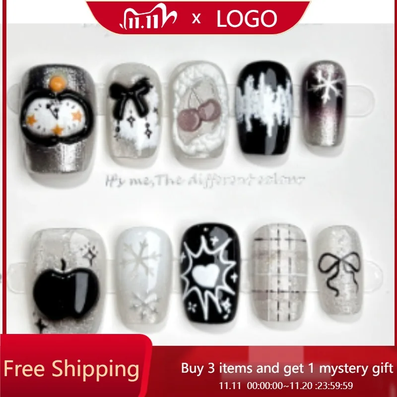 10Pcs Christmas Handmade Nail Cat's Eye Clock Pattern and Snowflake Design Short Length Press-On Nails Perfect As Gift for Women
10Pcs Christmas Handmade Nail Cat's Eye Clock Pattern and Snowflake Design Short Length Press-On Nails Perfect As Gift for Women