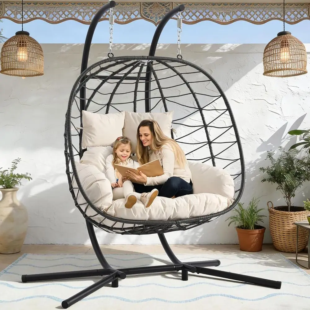 Heavy-Duty Outdoor Hanging Egg Chair with Stand and Oversized Cushion, 700 lbs Capacity, Suitable for Patio, Garden, or Balcony
Heavy-Duty Outdoor Hanging Egg Chair with Stand and Oversized Cushion, 700 lbs Capacity, Suitable for Patio, Garden, or Balcony