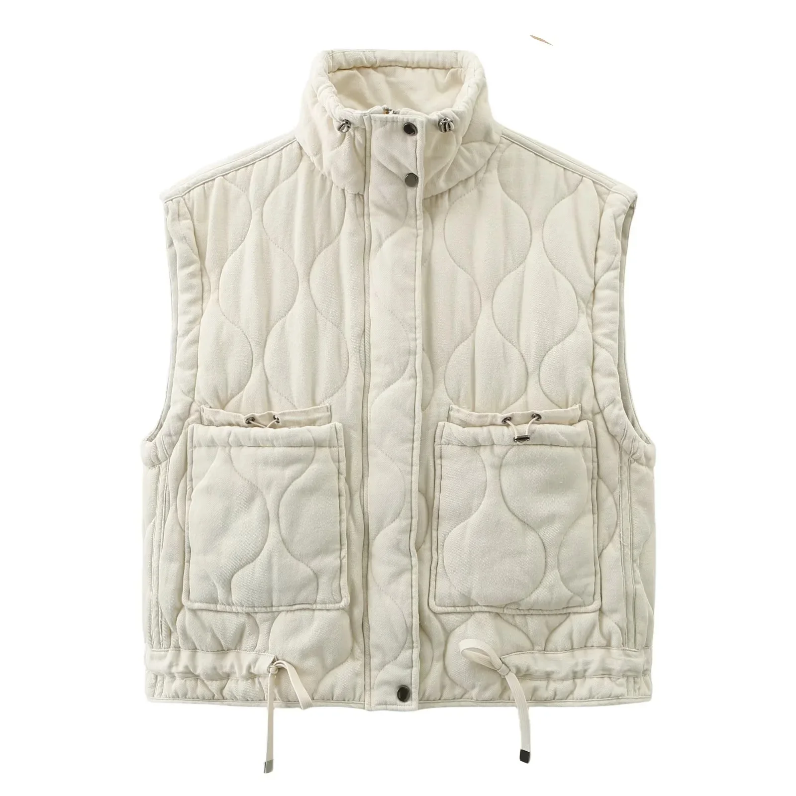 Women's Casual Quilted Gray Stand Collar Sleeveless Cotton Vest Women's Stand Wave Pattern Drawstring Casual Outerwear KCF7
Women's Casual Quilted Gray Stand Collar Sleeveless Cotton Vest Women's Stand Wave Pattern Drawstring Casual Outerwear KCF7