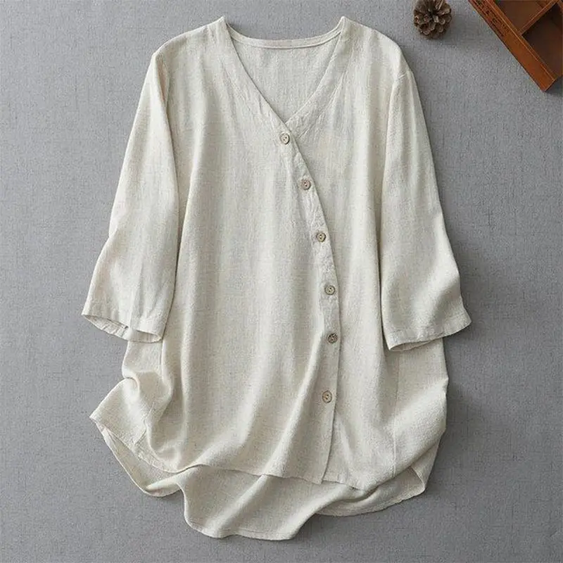 plus Size Women's Shirt Cotton Linen Short Sleeve V-Neck Spring Summer New Style Artistic Commute Wind Resistant Thin Material
plus Size Women's Shirt Cotton Linen Short Sleeve V-Neck Spring Summer New Style Artistic Commute Wind Resistant Thin Material