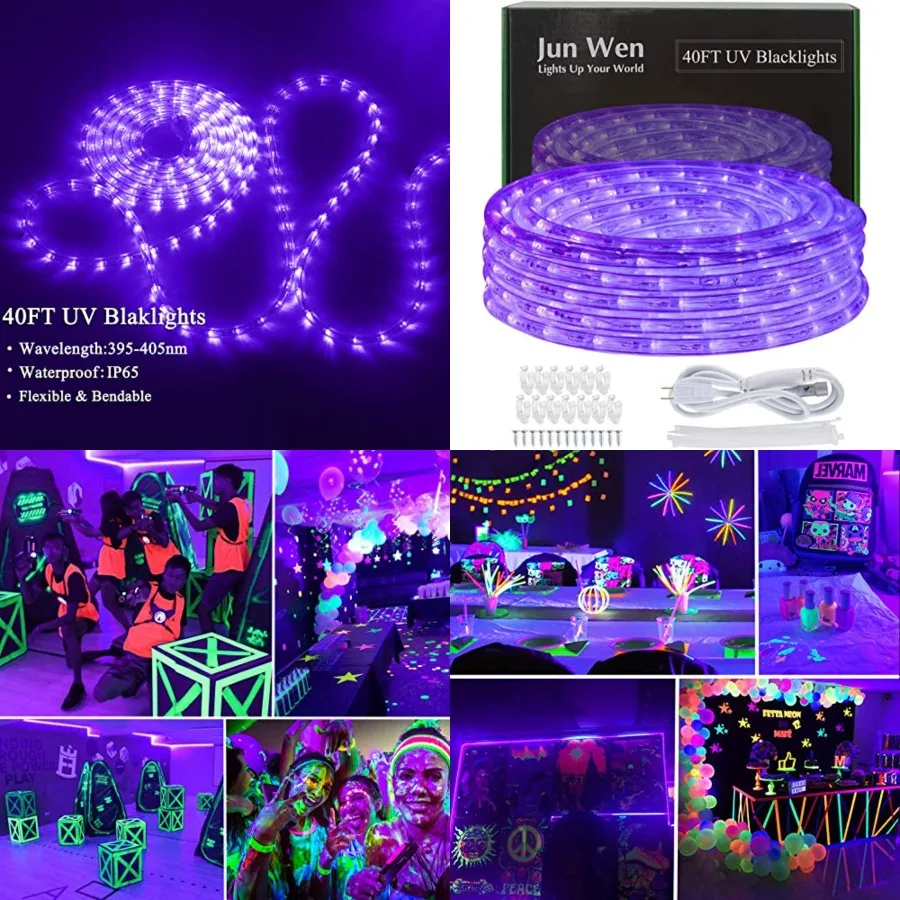 BlackLights LED Rope Strip Lights, 110V Outdoor Black Lights Kit, Waterproof 432LEDs Flexible Purple Rope Light for Birthday Ha
BlackLights LED Rope Strip Lights, 110V Outdoor Black Lights Kit, Waterproof 432LEDs Flexible Purple Rope Light for Birthday Ha