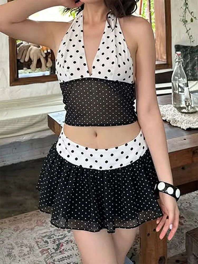 Trendix Ruffle Spotted Skirt 2 Piece Women Summer Vacation Lace Up Backless Tank Tops Mesh Patchwork Mini Beach Party Skirt Sets
Trendix Ruffle Spotted Skirt 2 Piece Women Summer Vacation Lace Up Backless Tank Tops Mesh Patchwork Mini Beach Party Skirt Sets