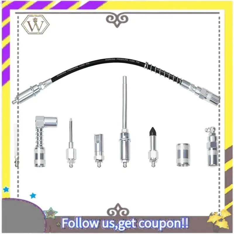 ABXV-Tool Grease Tip 9-Piece Grease Coupler Kit Quick Connect Grease Fittings Complete Lube Accessories
ABXV-Tool Grease Tip 9-Piece Grease Coupler Kit Quick Connect Grease Fittings Complete Lube Accessories