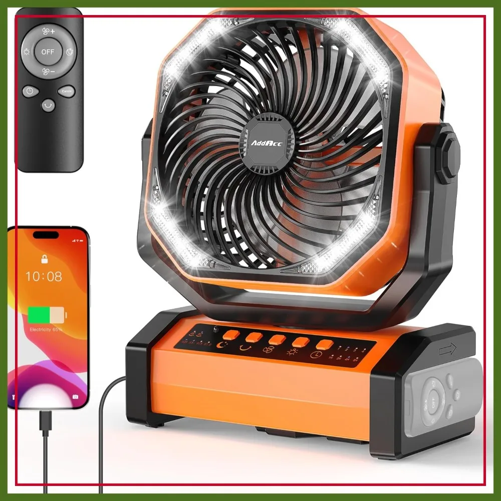 20000mAh Rechargeable Camping Fan with Light & Remote, Auto Oscillating, 4 Timer, 60Hrs Work, Cordless Tent Fan for Outdoor Travel
20000mAh Rechargeable Camping Fan with Light & Remote, Auto Oscillating, 4 Timer, 60Hrs Work, Cordless Tent Fan for Outdoor Travel