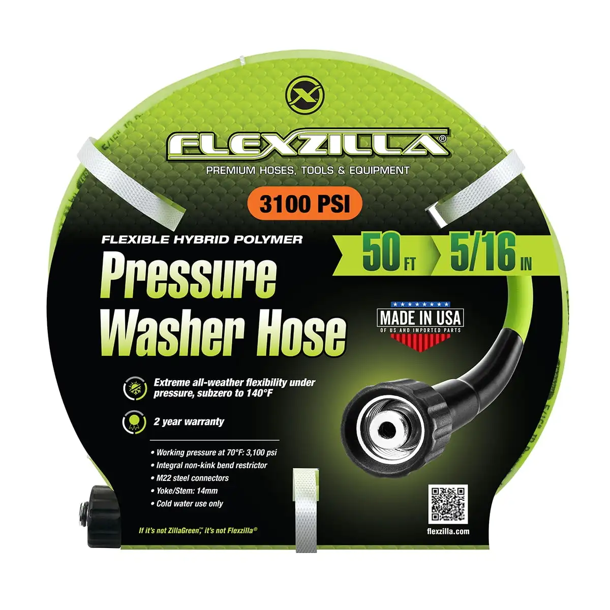 Flexzilla Pressure Washer Hose, 5/16 in. x 50 ft., 3100 PSI, M22 Fittings, ZillaGreen
Flexzilla Pressure Washer Hose, 5/16 in. x 50 ft., 3100 PSI, M22 Fittings, ZillaGreen