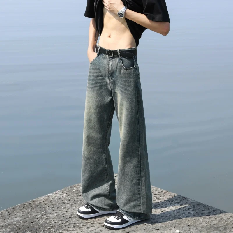 Summer Men's Denim Pants Old Blue Washed Male Jeans Straight Casual Menwear Loose Wide Leg Denim Trousers American Streetwear
Summer Men's Denim Pants Old Blue Washed Male Jeans Straight Casual Menwear Loose Wide Leg Denim Trousers American Streetwear
