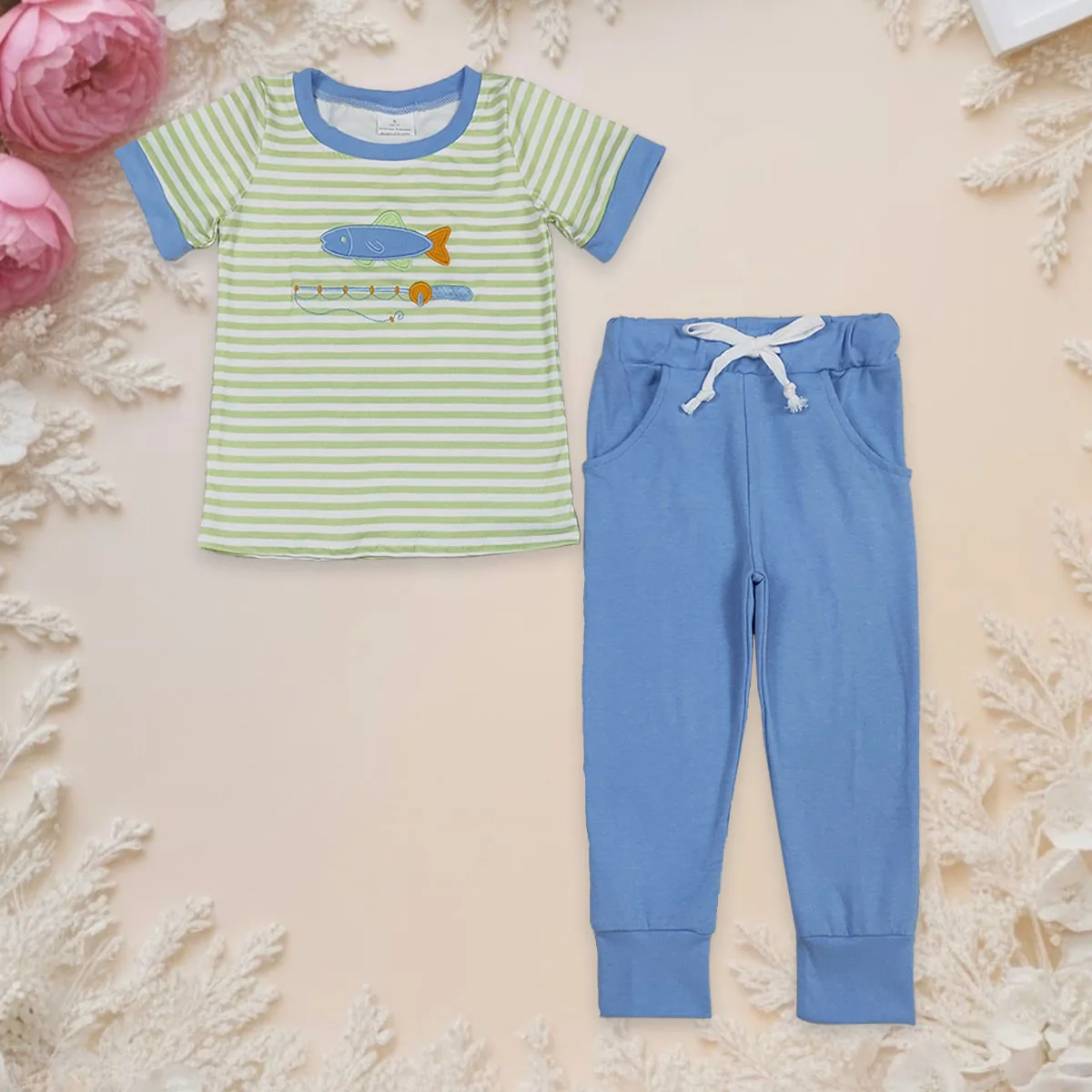 Toddler Baby Boy Short Sleeve Embroidery Fishing Stripes Set Kids Tops and Pocket Legging Pants Fashion Outfit Children Clothing
Toddler Baby Boy Short Sleeve Embroidery Fishing Stripes Set Kids Tops and Pocket Legging Pants Fashion Outfit Children Clothing
