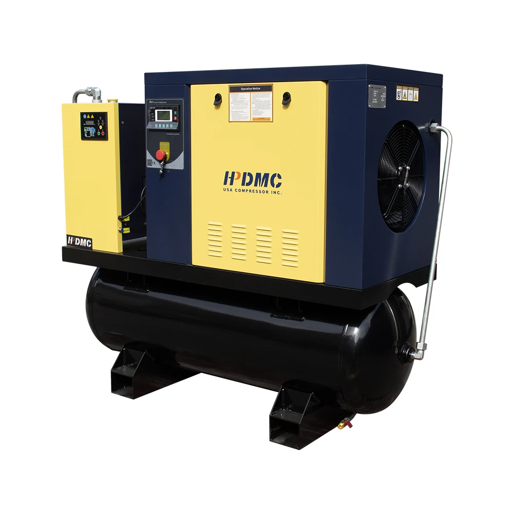HPDMC 460V 10HP 3PH Rotary Screw Air Compressor 39cfm 125Psi W/ 80 Gallon Tank and Air Dryer
HPDMC 460V 10HP 3PH Rotary Screw Air Compressor 39cfm 125Psi W/ 80 Gallon Tank and Air Dryer