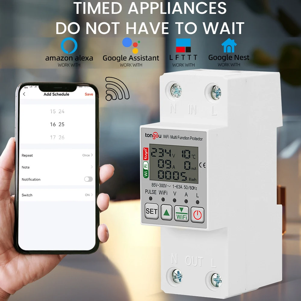 85-300V WiFi Smart Earth Leakage Over Under Voltage Protector Relay Device Switch Breaker Smart Life Energy Power kWh Meter
85-300V WiFi Smart Earth Leakage Over Under Voltage Protector Relay Device Switch Breaker Smart Life Energy Power kWh Meter