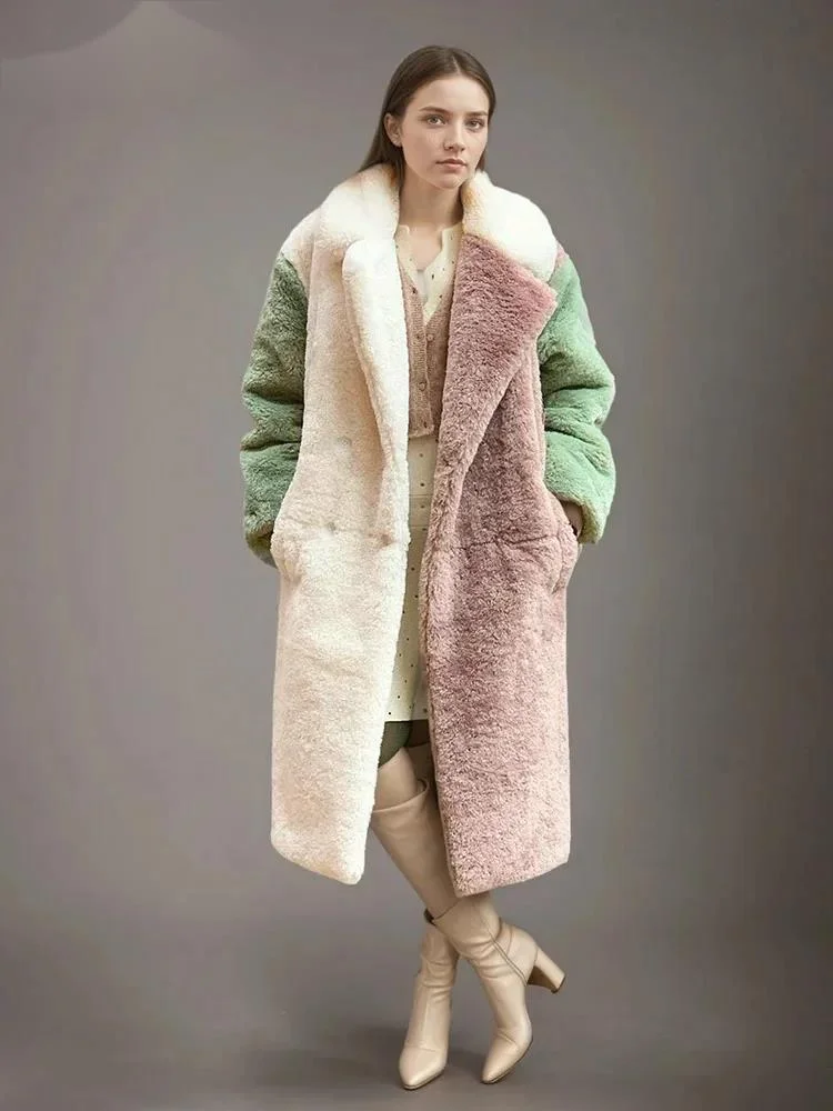 Fashion Contrast Color Faux Fur Coat Women's Lapel Loose Long Sleeves Plush Thick Overcoat Winte 7FEV
Fashion Contrast Color Faux Fur Coat Women's Lapel Loose Long Sleeves Plush Thick Overcoat Winte 7FEV