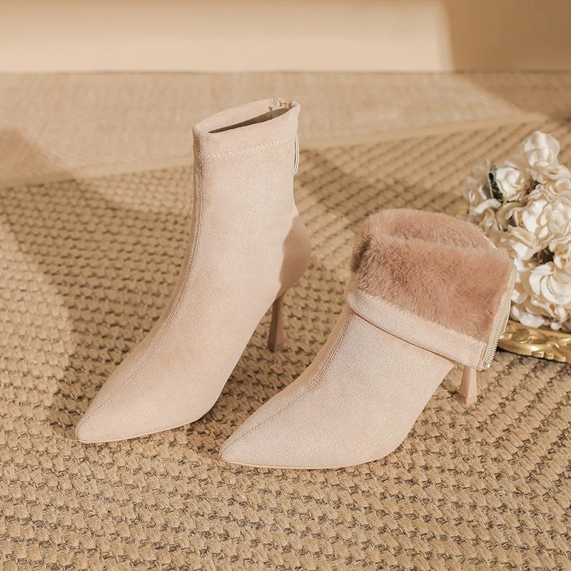 Fashion Women's Shoes French Style Plush Warm High Heel Boots for Woman Exquisite Suede Ankle Boots Designer Shoes Botas Mujer
Fashion Women's Shoes French Style Plush Warm High Heel Boots for Woman Exquisite Suede Ankle Boots Designer Shoes Botas Mujer