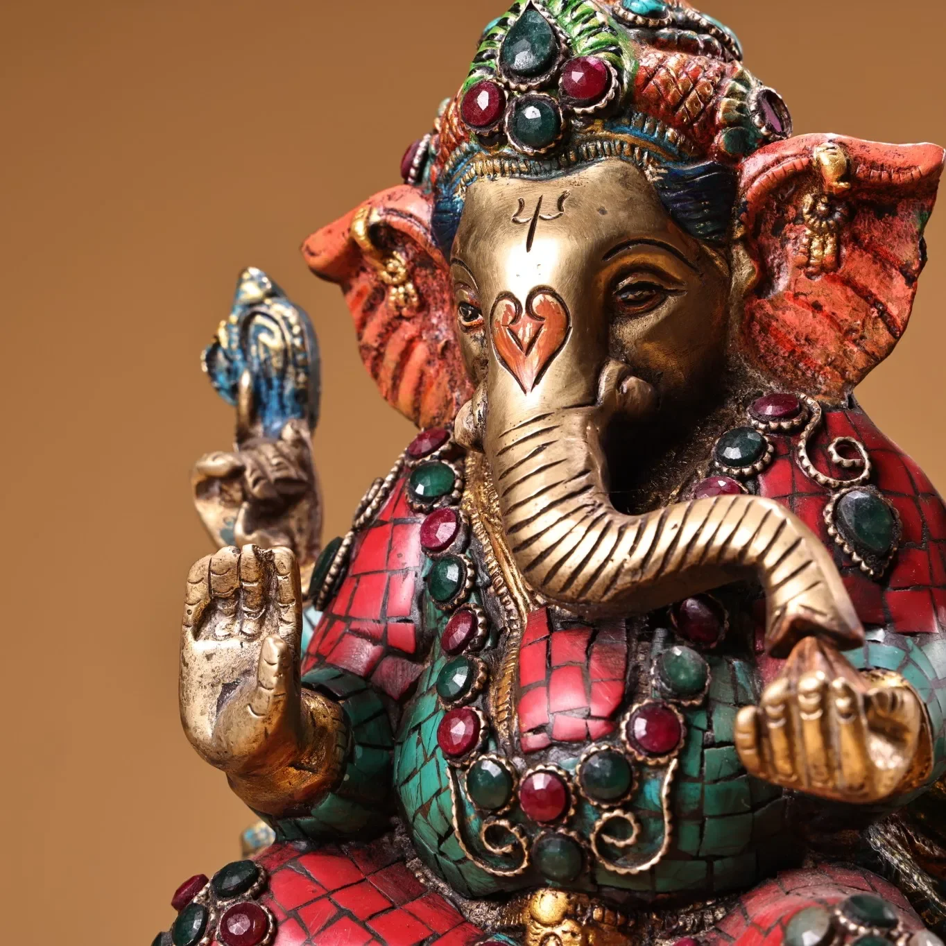 10"Old Nepalese temples Old Bronze Outline in gold Mosaic Gem Turquoise Ganesha Buddha Four Arm Elephant Head God Buddha
10"Old Nepalese temples Old Bronze Outline in gold Mosaic Gem Turquoise Ganesha Buddha Four Arm Elephant Head God Buddha