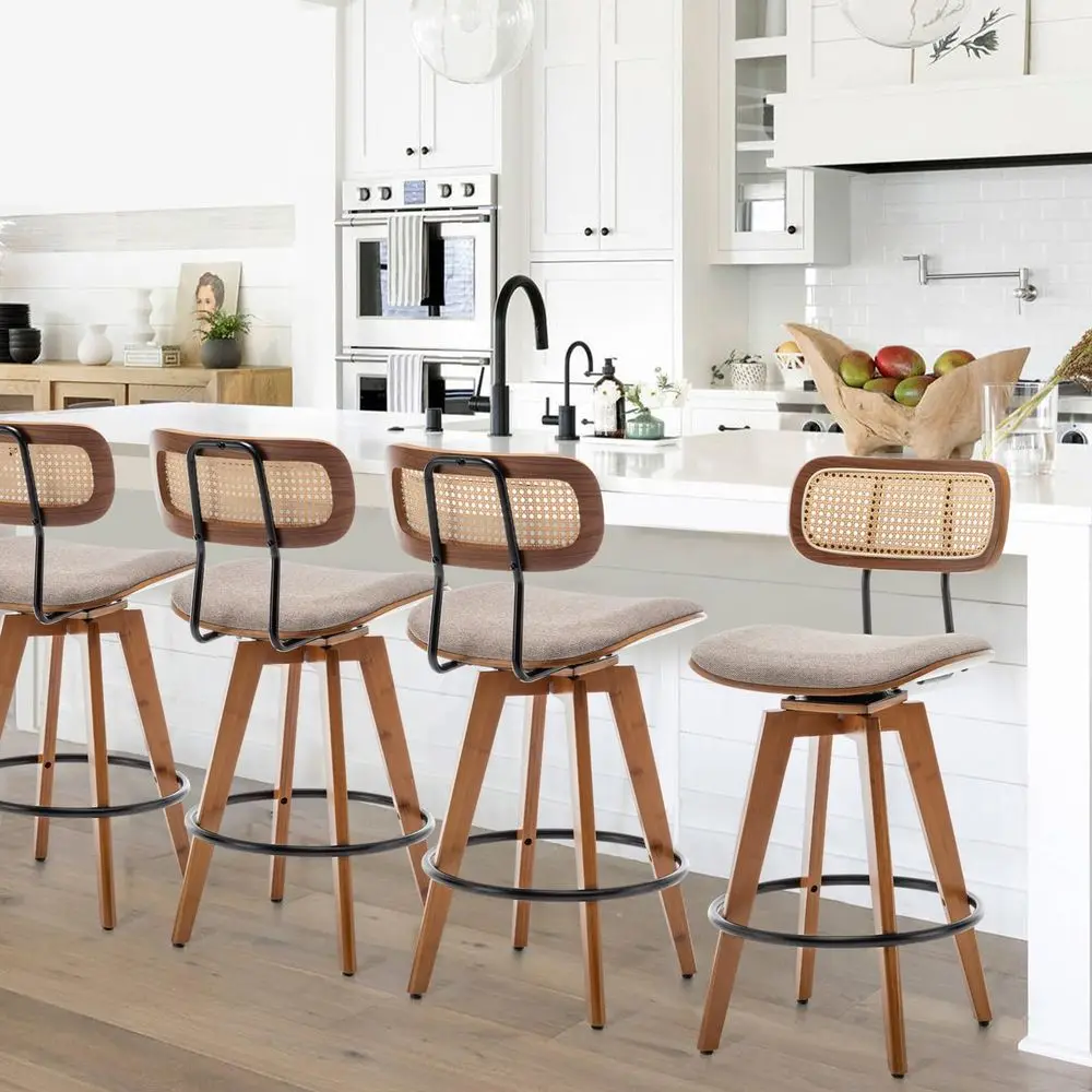 Rattan Bar Stools Set of 4, Linen Fabric Counter Height Swivel Barstools with Rattan Backrest and Wooden Legs,Armless Mid Centu
Rattan Bar Stools Set of 4, Linen Fabric Counter Height Swivel Barstools with Rattan Backrest and Wooden Legs,Armless Mid Centu