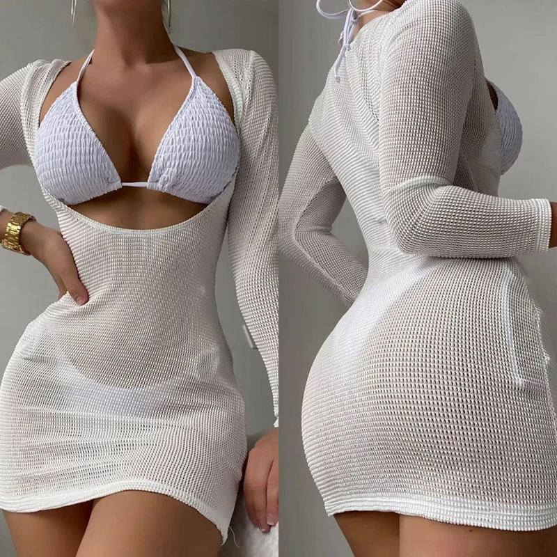 Multi Color Beach Skirt Swimsuit Hot Woman Hollow Out Three-Piece Bikini Set Mesh Long Sleeve Bathing Suit Swimwear Summer
Multi Color Beach Skirt Swimsuit Hot Woman Hollow Out Three-Piece Bikini Set Mesh Long Sleeve Bathing Suit Swimwear Summer