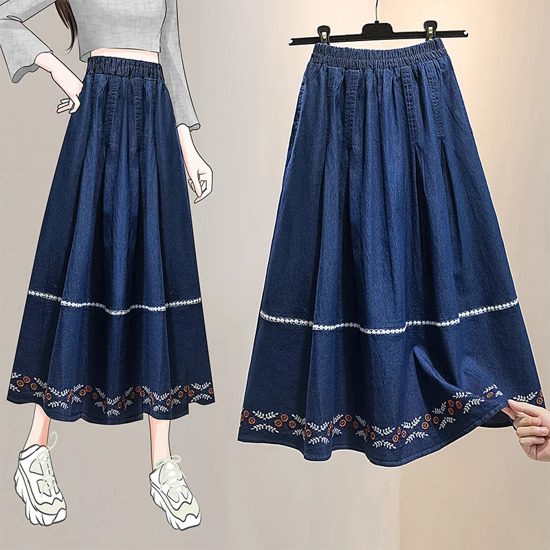 Plus Size 4XL Women's Denim Skirts 2024 Autumn Office Lady Embroidery Patchwork Jeans Female Skirts Elastic Waist Botton KE1866
Plus Size 4XL Women's Denim Skirts 2024 Autumn Office Lady Embroidery Patchwork Jeans Female Skirts Elastic Waist Botton KE1866